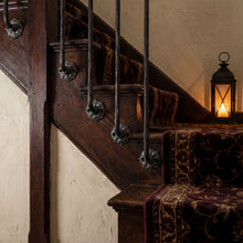 Load image into Gallery viewer, Floral Rosette Iron Spindles | Ornate Side Mount Balusters | Hand Forged Bark Texture | Gothic Face Fix Railing | Cottage Stair Decor