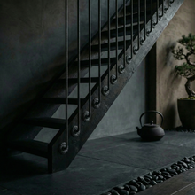 Load image into Gallery viewer, Floral Iron Stair Spindles | Hidden Fix Side Mount | Wabi Sabi Japandi Stair Railing | Scalloped Scallop Baluster | Hand Forged