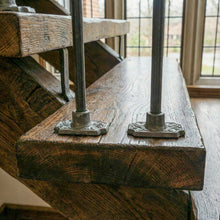 Load image into Gallery viewer, Rectangular Floral Iron Stair Spindles | Hidden "Pin Fix" Tread Mount | Hand Forged 14mm Steel | Georgian Stair Railing | Gunmetal Grey
