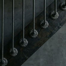 Load image into Gallery viewer, Floral Iron Stair Spindles | Hidden Fix Side Mount | Wabi Sabi Japandi Stair Railing | Scalloped Scallop Baluster | Hand Forged