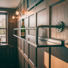 Load image into Gallery viewer, Industrial Wall Mounted Wine Shelf with Front Rail