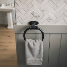 Load image into Gallery viewer, Steel black towel rail holder