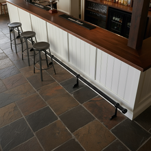 Load image into Gallery viewer, Industrial Foot Rail Black Wrought Iron Home Bar Foot Rail Kitchen Island Foot Rest Custom Foot Railing Metal Steel Cast Iron Bar Décor