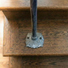 Load image into Gallery viewer, Jacobean Square Floral Spindles | Hand Forged Hammered Iron | Tudor Style Tread Mount Balusters | Stair Railing | Period Home Decor