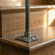 Load image into Gallery viewer, Square Leaf Iron Stair Spindles | Hidden Fix Tread Mount | Hand Forged Hammered Steel | French Gothic Stair Railing | Ornate Baluster