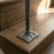 Load image into Gallery viewer, Square Leaf Iron Stair Spindles | Hidden Fix Tread Mount | Hand Forged Hammered Steel | French Gothic Stair Railing | Ornate Baluster