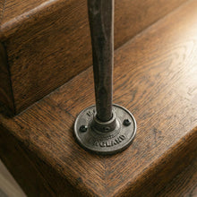 Load image into Gallery viewer, Industrial Hammered Steel Spindles | "Made in England" Cast Flange | Steampunk Loft Stair Railing | Tread Mounted Balustrade Spindles