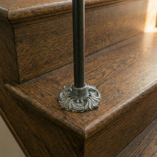 Load image into Gallery viewer, Floral Stair Spindles | Hidden "Pin Fix" Tread Mount | Hand Forged 14mm Iron | French Baroque Stair Railing | Seamless Baluster