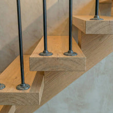 Load image into Gallery viewer, Floral Iron Stair Spindles | Hidden Fix Tread Mount | Wabi Sabi Japandi Stair Railing | Scalloped Scallop Baluster | Hand Forged