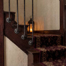 Load image into Gallery viewer, Floral Rosette Iron Spindles | Ornate Side Mount Balusters | Hand Forged Bark Texture | Gothic Face Fix Railing | Cottage Stair Decor