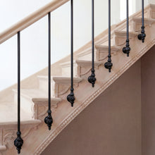 Load image into Gallery viewer, Victorian Style Iron Spindles | Satin Black Side Mount Balusters | 1100mm Tall Face Fix Railing | Classic Edwardian Stair Decor