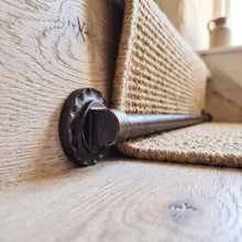 Load image into Gallery viewer, Scalloped Rosette Stair Rods, decorative bracket and bar detail