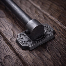Load image into Gallery viewer, Traditional Scrollwork Stair Rods with Rectangular Plates, decorative bracket and bar detail