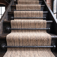 Load image into Gallery viewer, Hammered Stair Rods with Made in England Brackets, across a carpet runner on wooden stairs