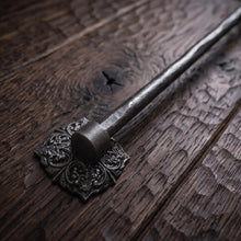 Load image into Gallery viewer, Ornate Square Stair Rods with Hammered Bar, decorative bracket and bar detail