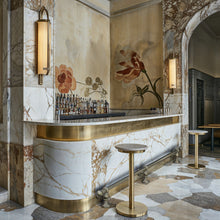 Load image into Gallery viewer, Ornate foot rail aged brass home bar foot rail