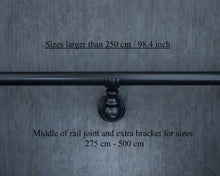 Load image into Gallery viewer, Black ornate metal curtain rail wrought iron wall mounted