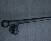 Load image into Gallery viewer, Black ornate metal curtain rail wrought iron wall mounted