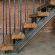 Load image into Gallery viewer, Industrial Hammered Steel Spindles | "Made in England" Cast Flange | Steampunk Loft Stair Railing | Tread Mounted Balustrade Spindles