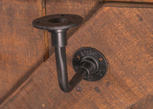 Load image into Gallery viewer, Industrial style black wrought iron bracket for handrails & shelfs