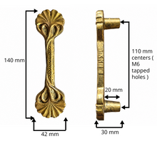 Load image into Gallery viewer, Lily Leaf Cabinet Handle – Aged Gold Finish, 110mm Centres
