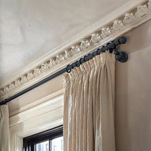 Load image into Gallery viewer, Black ornate metal curtain rail wrought iron wall mounted
