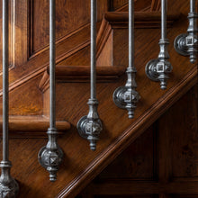 Load image into Gallery viewer, Victorian Style Iron Spindles | Natural metal Side Mount Balusters | 1100mm Tall Face Fix Railing | Classic Edwardian Stair Decor
