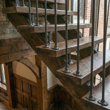 Load image into Gallery viewer, Rectangular Floral Iron Stair Spindles | Hidden "Pin Fix" Tread Mount | Hand Forged 14mm Steel | Georgian Stair Railing | Gunmetal Grey
