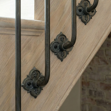Load image into Gallery viewer, Fleur de Lis Iron Spindles | Side Mount Stair Balusters | Gothic Face Fix Railing | Custom Size  Metal Banister | Tudor Home Decor
