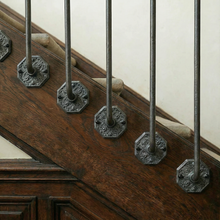 Load image into Gallery viewer, Gothic Ornate Iron Spindles | Hand Forged Hammered Steel | Victorian Gothic Stair Railing | Side Mount Face Fix Balusters | Period Decor
