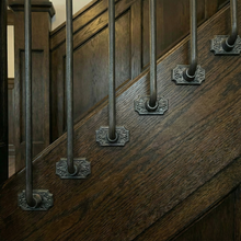 Load image into Gallery viewer, Rectangular Floral Iron Stair Spindles | Hidden "Pin Fix" Side Mount | Hand Forged 14mm Steel | Georgian Stair Railing | Gunmetal Grey
