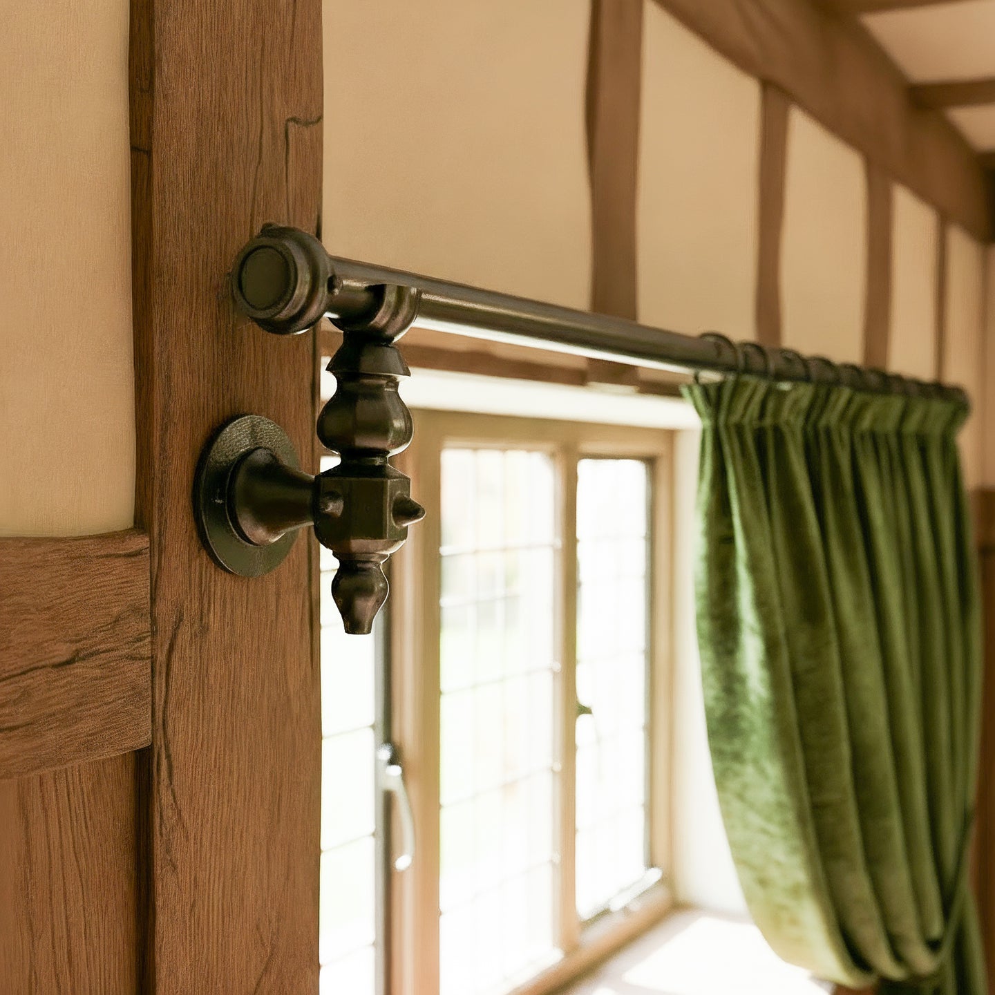 Black cast iron curtain rail wrought iron wall mounted