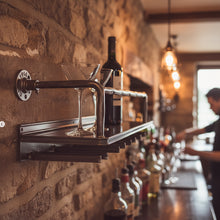 Load image into Gallery viewer, Industrial wine rack wall mounted with glass holders
