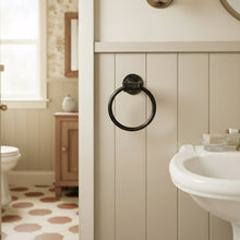 Load image into Gallery viewer, Towel ring, towel rail industrial black finish.
