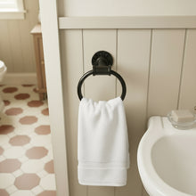 Load image into Gallery viewer, Towel ring, towel rail industrial black finish.
