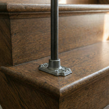 Load image into Gallery viewer, Rectangular Floral Iron Stair Spindles | Hidden "Pin Fix" Tread Mount | Hand Forged 14mm Steel | Georgian Stair Railing | Gunmetal Grey
