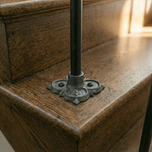 Load image into Gallery viewer, Fleur de Lis Iron Spindles | Tread Mount Stair Balusters | Gothic Railing | Custom Size  Metal Banister | Tudor Home Decor
