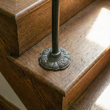 Load image into Gallery viewer, Floral Iron Stair Spindles | Hidden Fix Tread Mount | Wabi Sabi Japandi Stair Railing | Scalloped Scallop Baluster | Hand Forged
