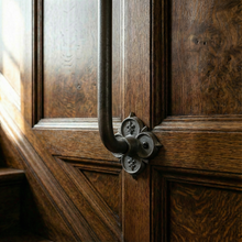 Load image into Gallery viewer, Fleur de Lis Iron Spindles | Side Mount Stair Balusters | Gothic Face Fix Railing | Custom Size  Metal Banister | Tudor Home Decor
