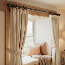 Load image into Gallery viewer, Black hand forged metal curtain rail wrought iron wall mounted
