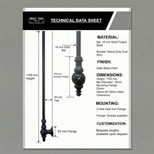Load image into Gallery viewer, Victorian Style Iron Spindles | Satin Black Side Mount Balusters | 1100mm Tall Face Fix Railing | Classic Edwardian Stair Decor
