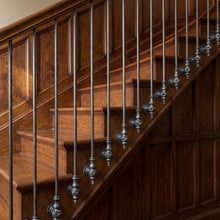 Load image into Gallery viewer, Victorian Style Iron Spindles | Natural metal Side Mount Balusters | 1100mm Tall Face Fix Railing | Classic Edwardian Stair Decor
