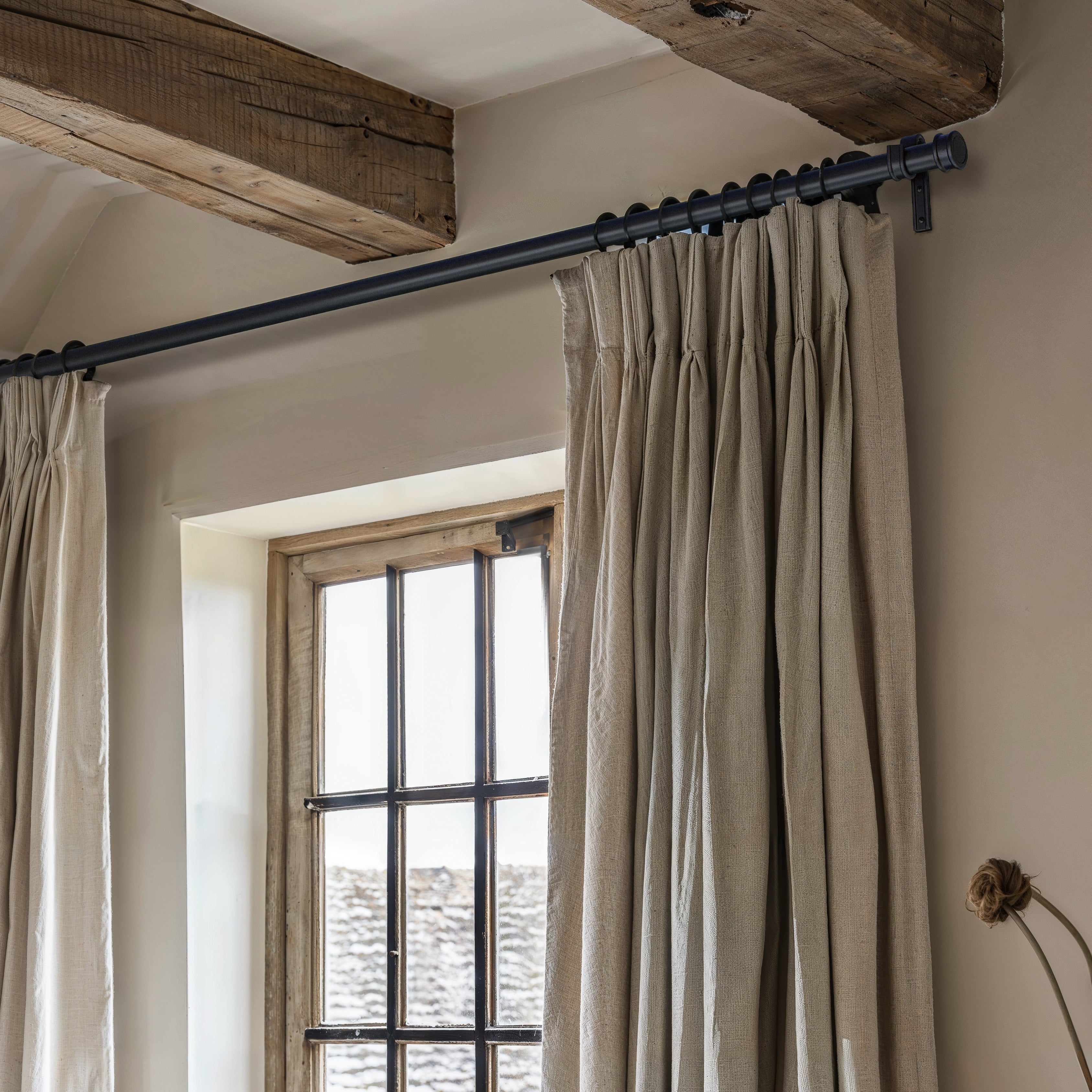 Forged Iron Curtain Rods Black hand forged metal curtain rail wrought iron wall mounted