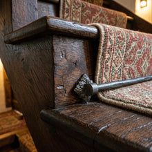 Load image into Gallery viewer, Floral Square Stair Rods with Hammered Bar, across a carpet runner on wooden stairs
