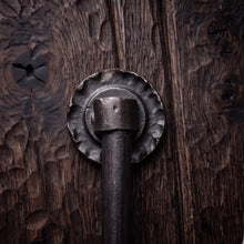 Load image into Gallery viewer, Scalloped Rosette Stair Rods, decorative bracket and bar detail
