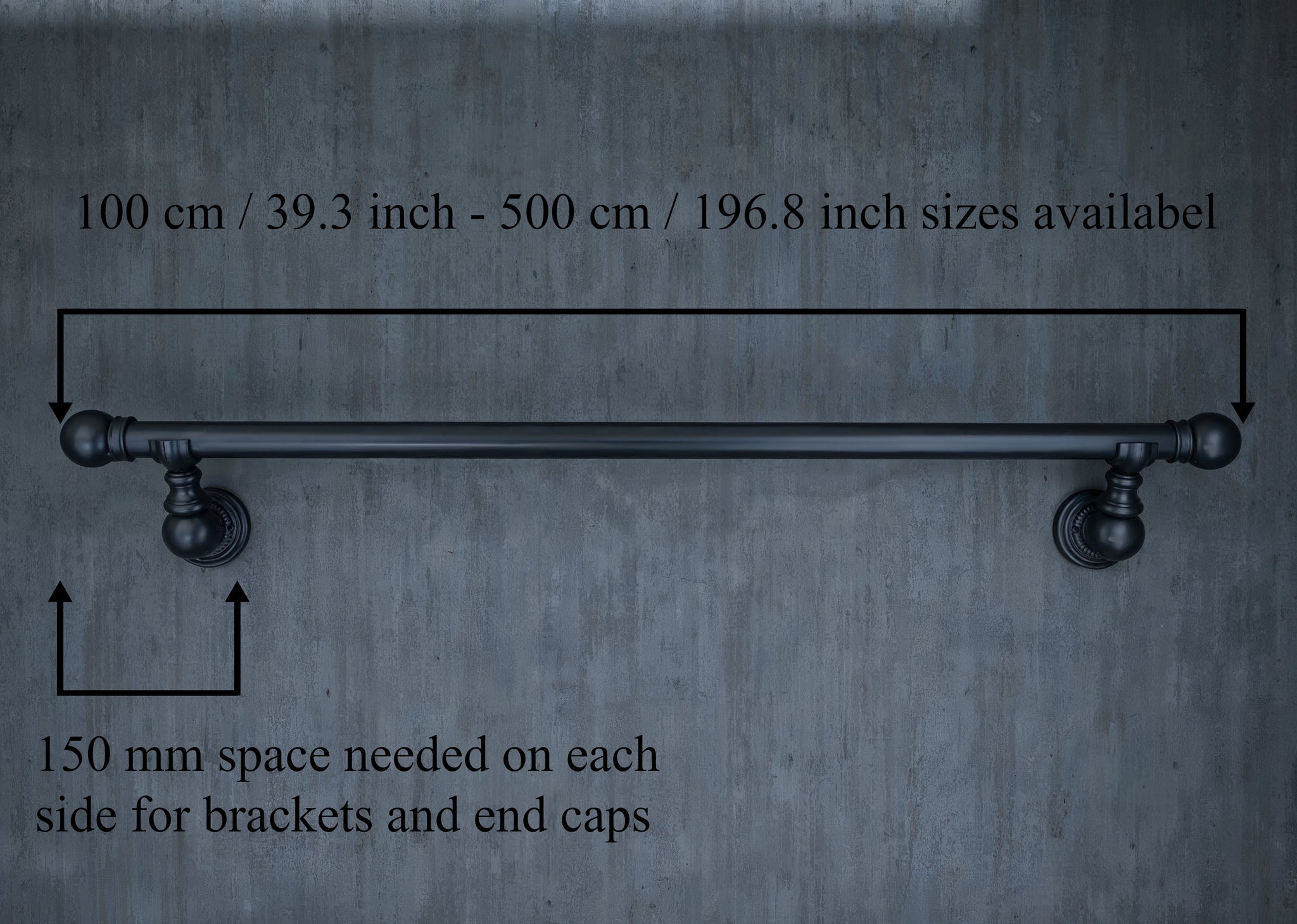 Black ornate metal curtain rail wrought iron wall mounted ...