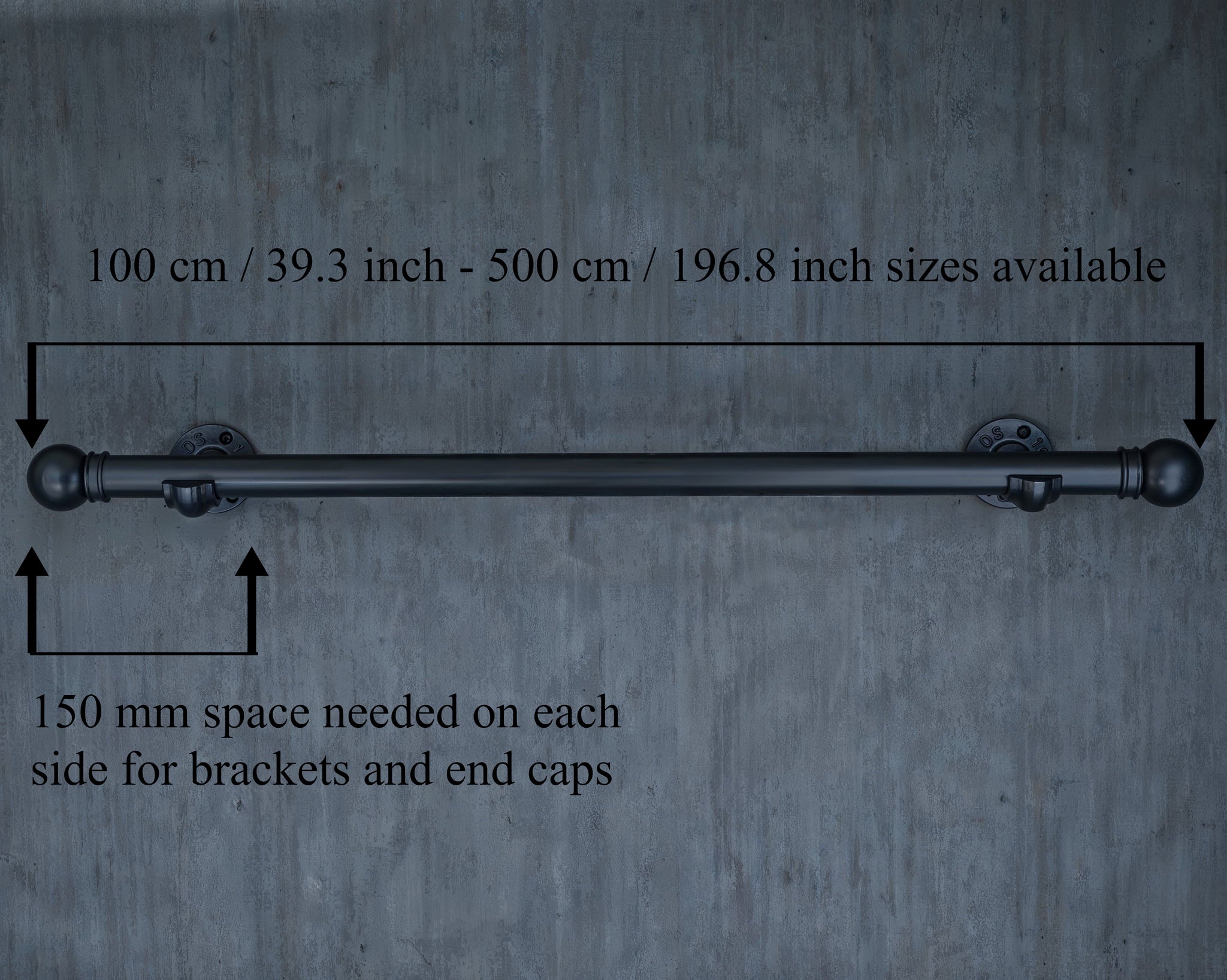 Black industrial metal curtain rail wrought iron wall mounted ...