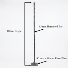 Load image into Gallery viewer, Square Leaf Iron Stair Spindles | Hidden Fix Tread Mount | Hand Forged Hammered Steel | French Gothic Stair Railing | Ornate Baluster
