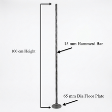 Load image into Gallery viewer, Industrial Hammered Steel Spindles | "Made in England" Cast Flange | Steampunk Loft Stair Railing | Tread Mounted Balustrade Spindles
