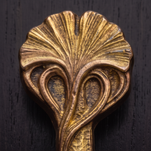 Load image into Gallery viewer, Lily Leaf Cabinet Handle – Aged Gold Finish, 110mm Centres
